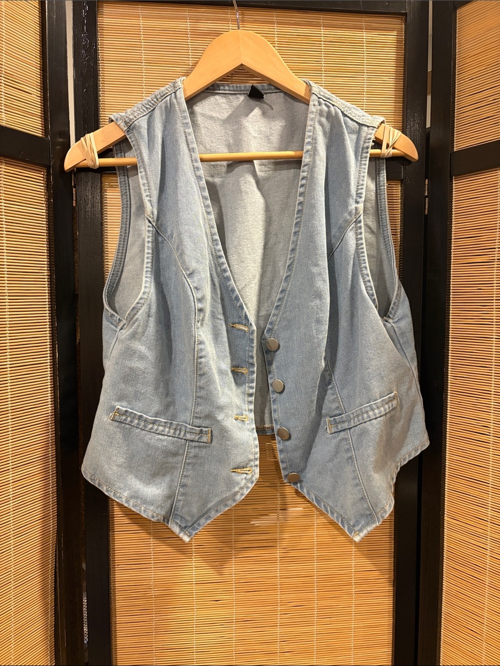 SHEIN Light Blue Denim Button-Front Vest